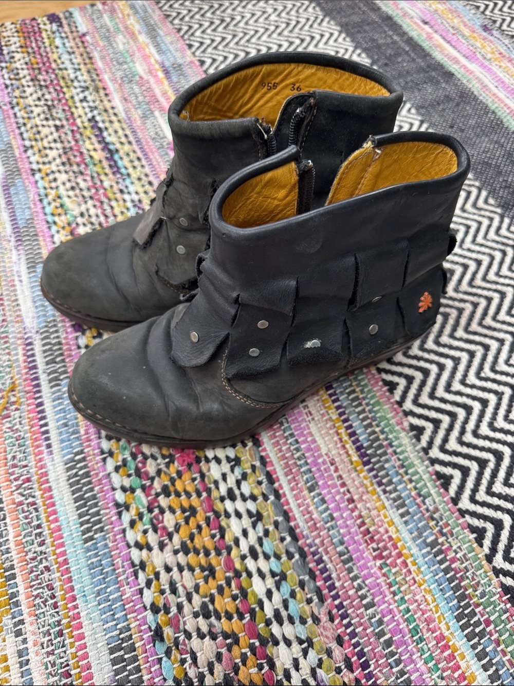 Art Company black leather boots with fringe- super comfortable!
